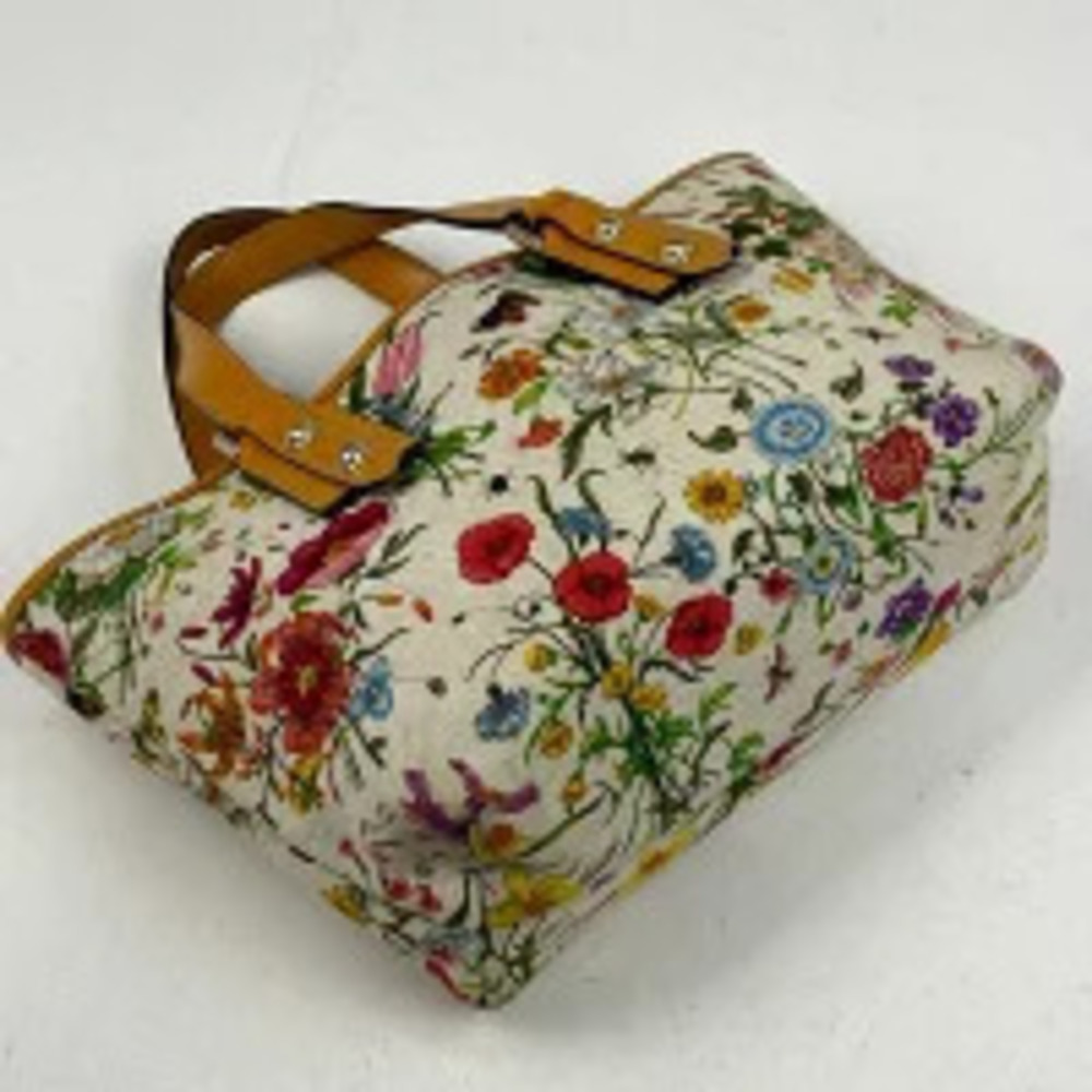 Gucci Handbag Canvas Flower Bag White Tote Multicolor Floral Flora